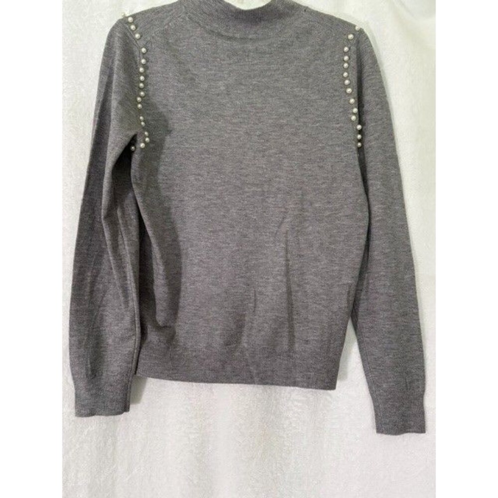 Catherine Malandrino Women’s Gray Pearl Stud Sweater Size L Mock Neck NWT